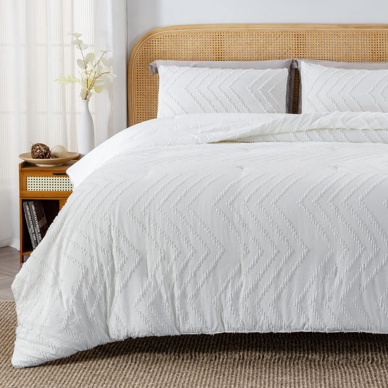White Comforter Full Size Set, Boho Lightweight And Fluffy Bedding Comforter S