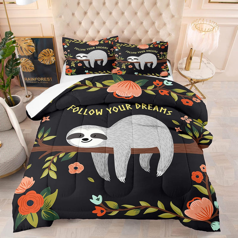 Sloth Comforter Bedding Set Full For Boys Girls,3D Cute Sloth In Energy Saving