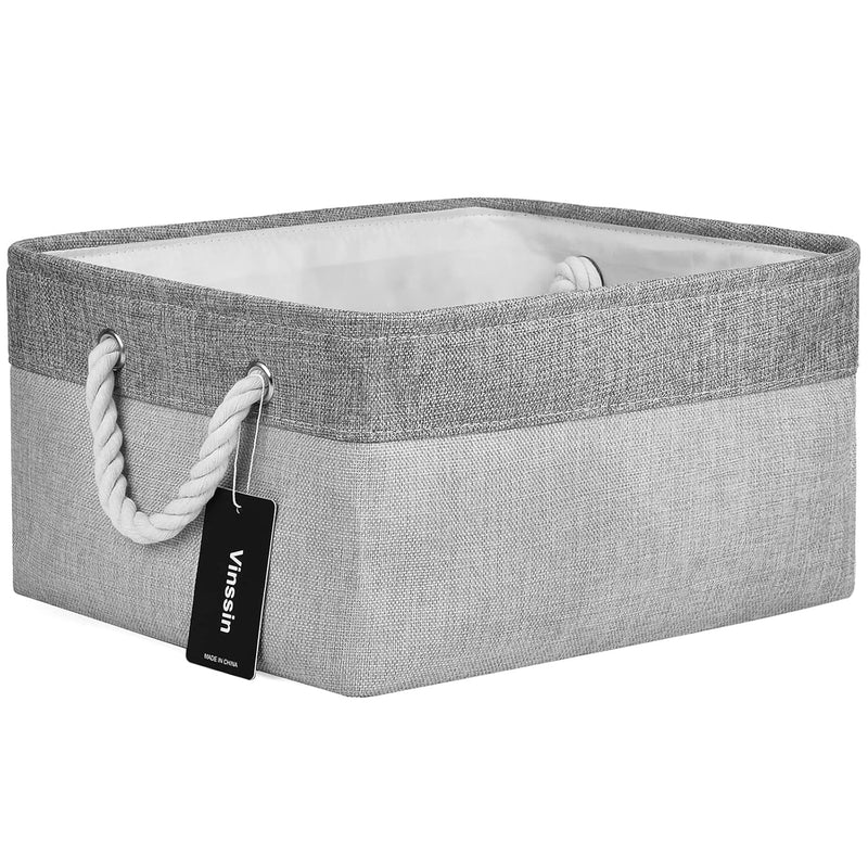 Large Storage Gray Baskets ,Foldable Grey Basket With Handles, Canvas Fabric Sto