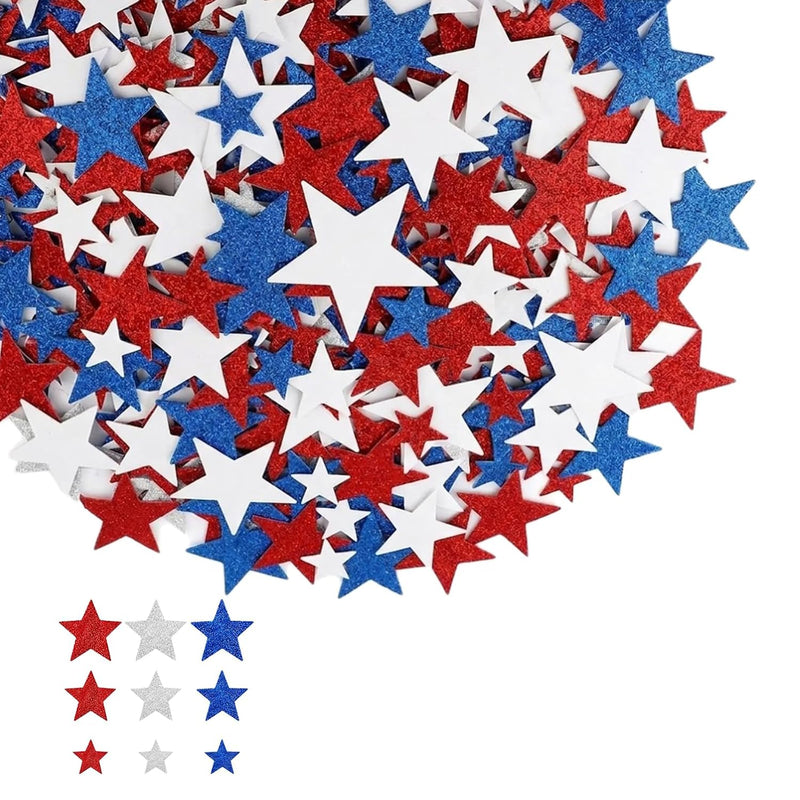 200 Pieces Red White Blue Glitter Foam Star Stickers for Party Decorations and DIY Crafts