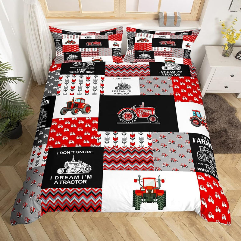 Cartoon Tractor Duvet Cover Farm Tractor Bedding Set For Kids Boys Toddler Veh