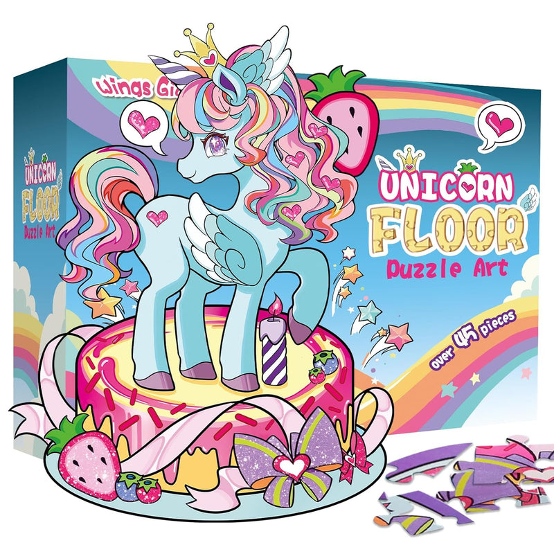 Jumbo Shimmery Unicorn Floor Puzzle For Kids Ages 4 8, 45+ Pieces Large Jig