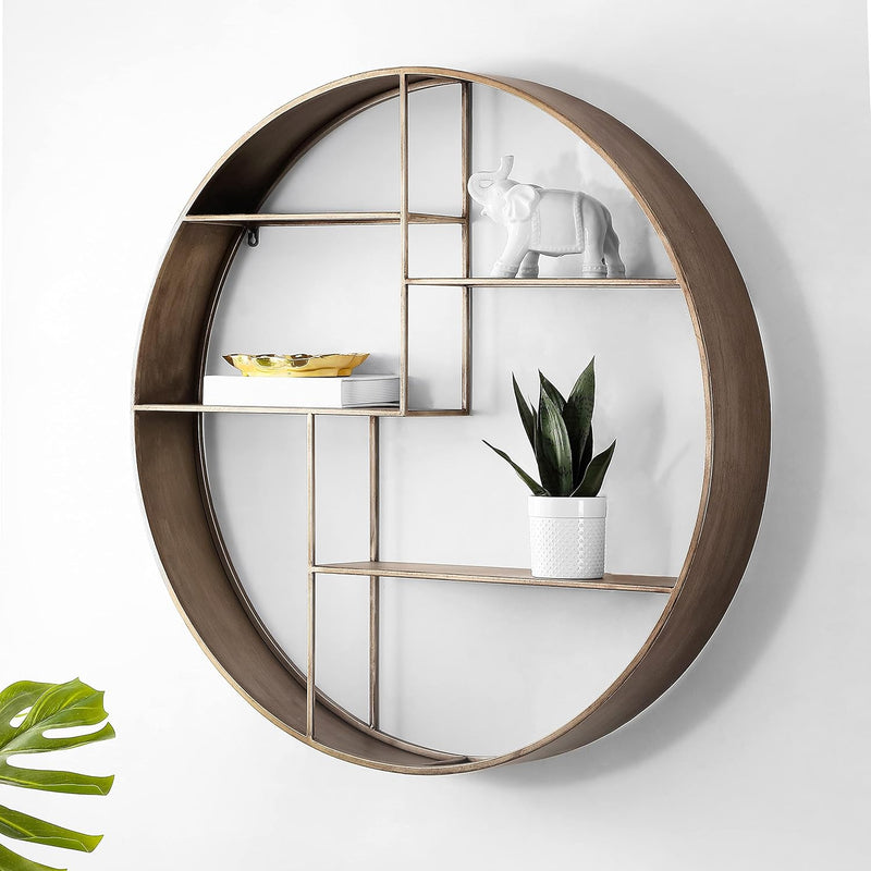 Home Collection Elewen Modern Brown 4-Tier Round Display Wall Shelf