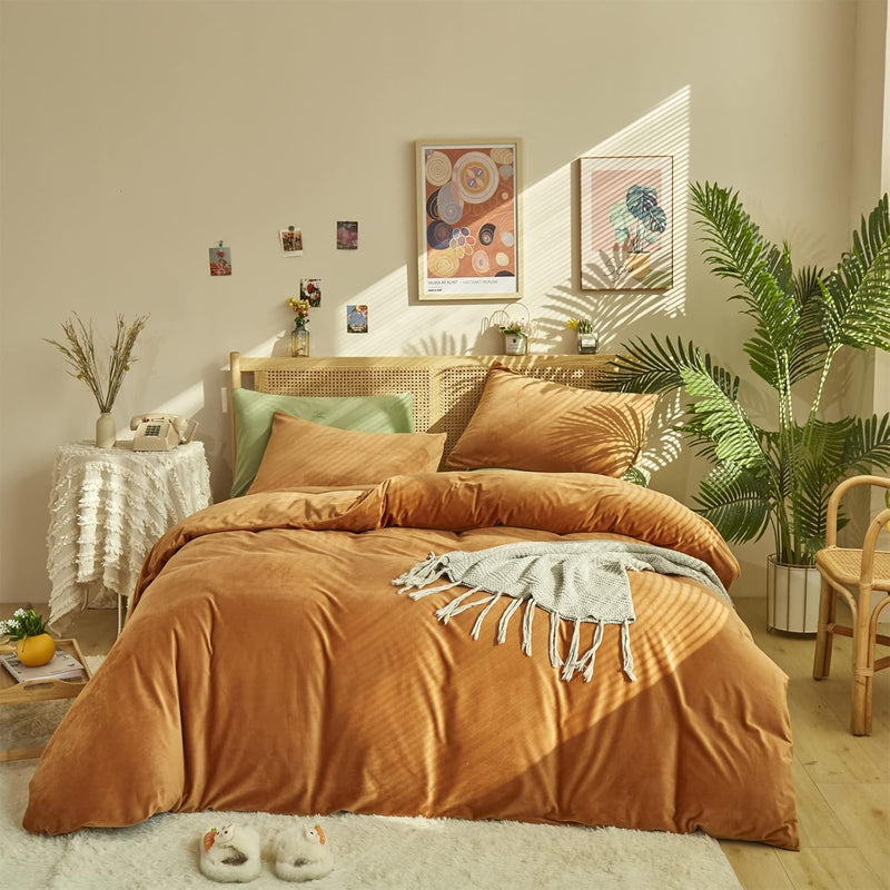 Pumpkin Duvet Cover Velvet Queen Women Girls Burnt Orange Fluffy Bedding Cover