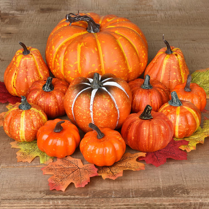 12Pcs Thanksgiving Artificial Pumpkins Home Decoration Set Artificial Maple Le