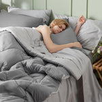 King Size Comforter Set - 7 Pieces Reversible King Bed In A Bag, King Bed Set With Comforters, Sheets, Pillowcases & Shams, Grey King Bedding Set