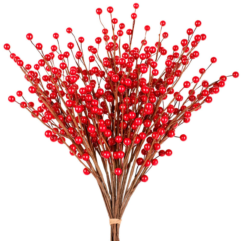 12 Pack Christmas Red Berry Twig Stem, Artificial Burgundy Berry Picks For Chr
