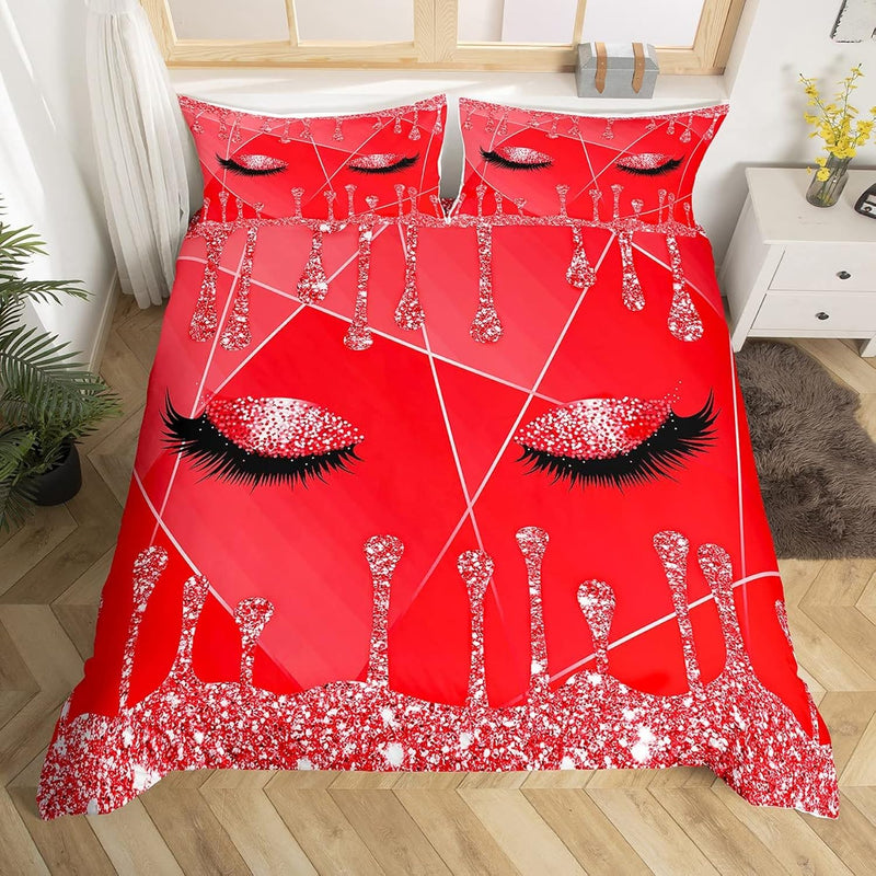 Eyelash Duvet Cover Eyes Pattern Design Comforter Cover Glitter Print (No Glit