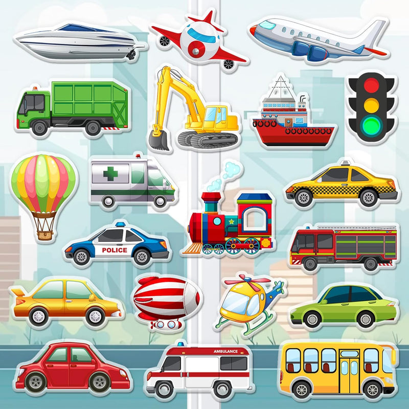40Pcs Transportation Thick Gel Clings Vehicle Window Gel Decals Cute Police Ca