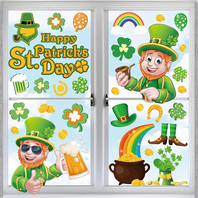 9 Sheet St. Patrick'S Day Window Clings Cartoon Leprechauns Shamrock Window De