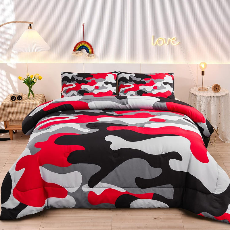 Camouflage Bedding Set, Colorful Pattern Style Queen Comforter Set, 3 Pcs One