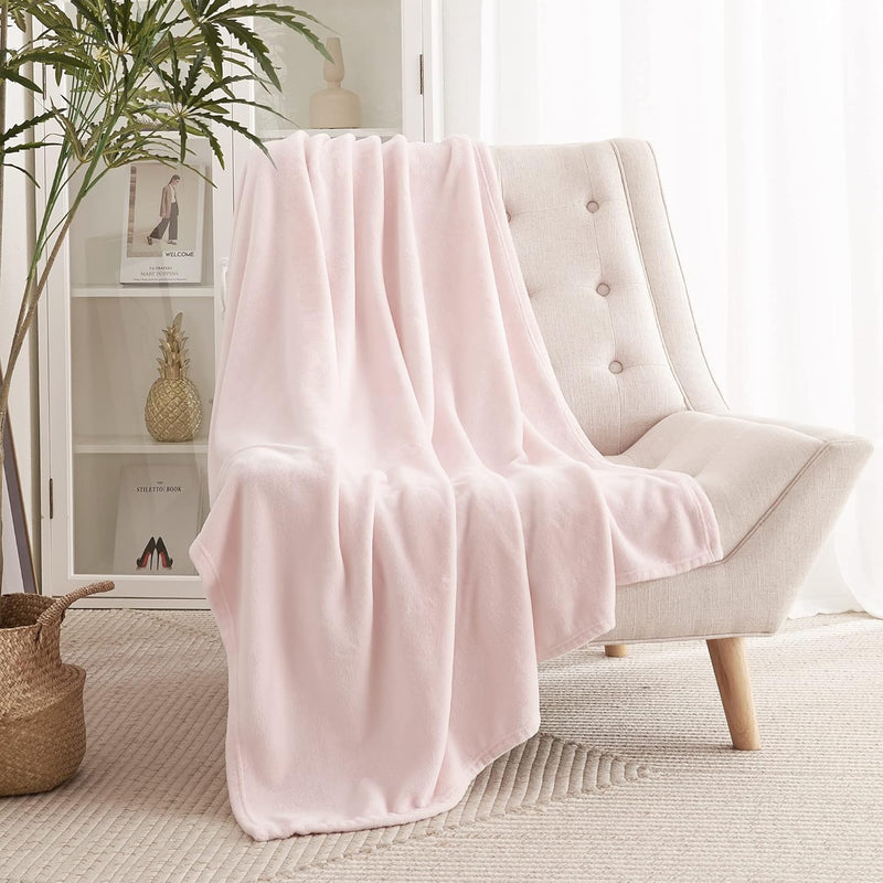 Pink Flannel Blanket Throw Size All Season Fuzzy Microplush Thermal Bed Blanke