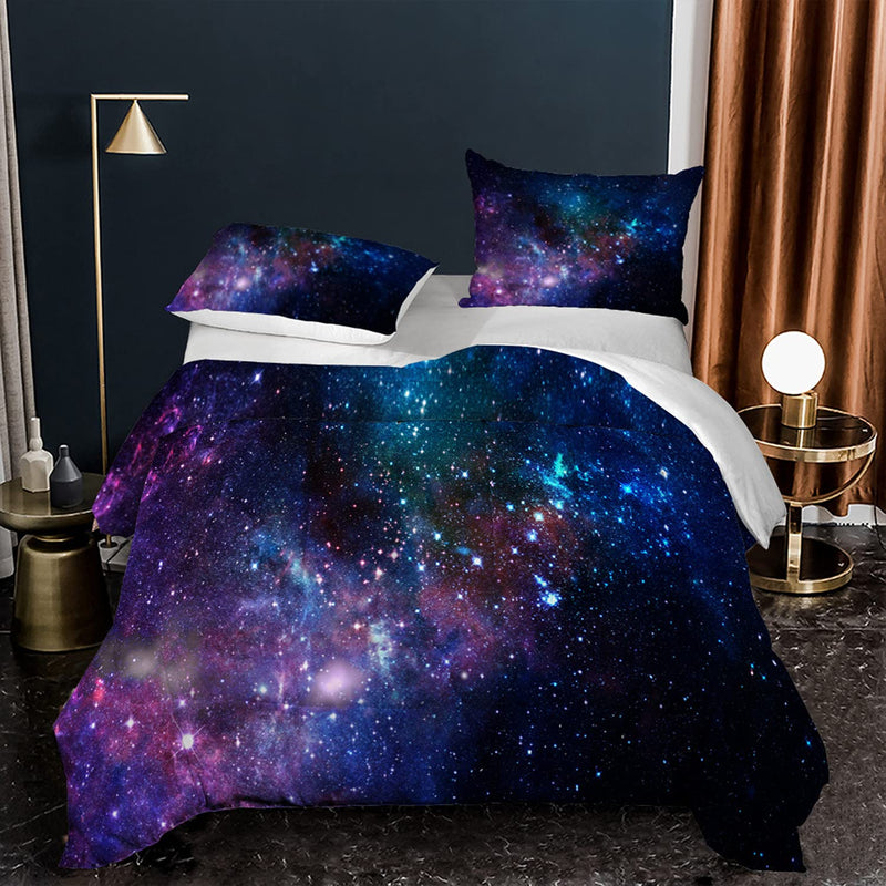 Blue Purple 3D Galaxy Comforter Set Full Size Outer Space Starry Sky Universe