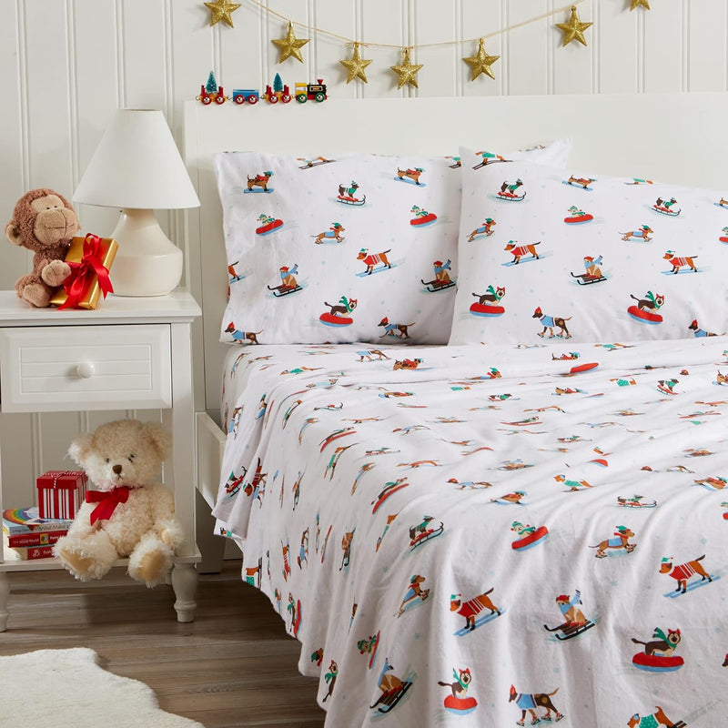 100% Turkish Cotton California King Holiday Flannel Sheet Set | Deep Pocket Fi