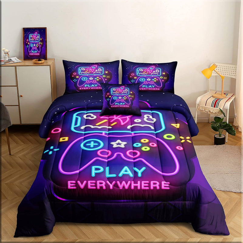 6 Pieces Gamer Bedding Set For Boys Gaming Comforter Full Size, Game Controlle