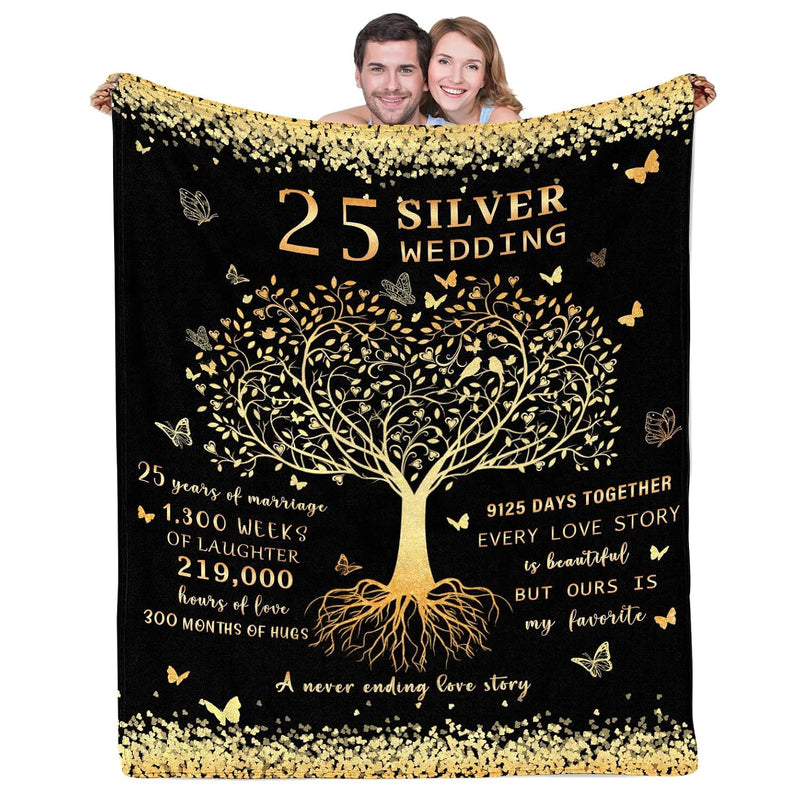 25Th Anniversary Blanket Gifts,Gift For 25Th Wedding Anniversary,25Th Silver W