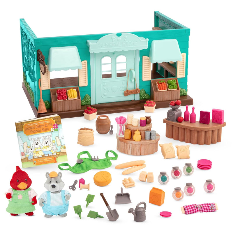 Li'l Woodzeez – General Store Dollhouse Playset 72Pcs – 2 Posable Doll Figu