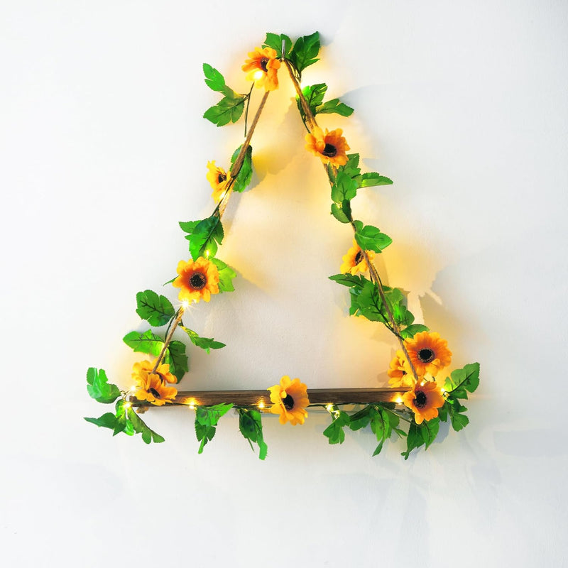 Sunflower Lighting Organize String Wooden Hanging Shelves Braided Rope[Set Of