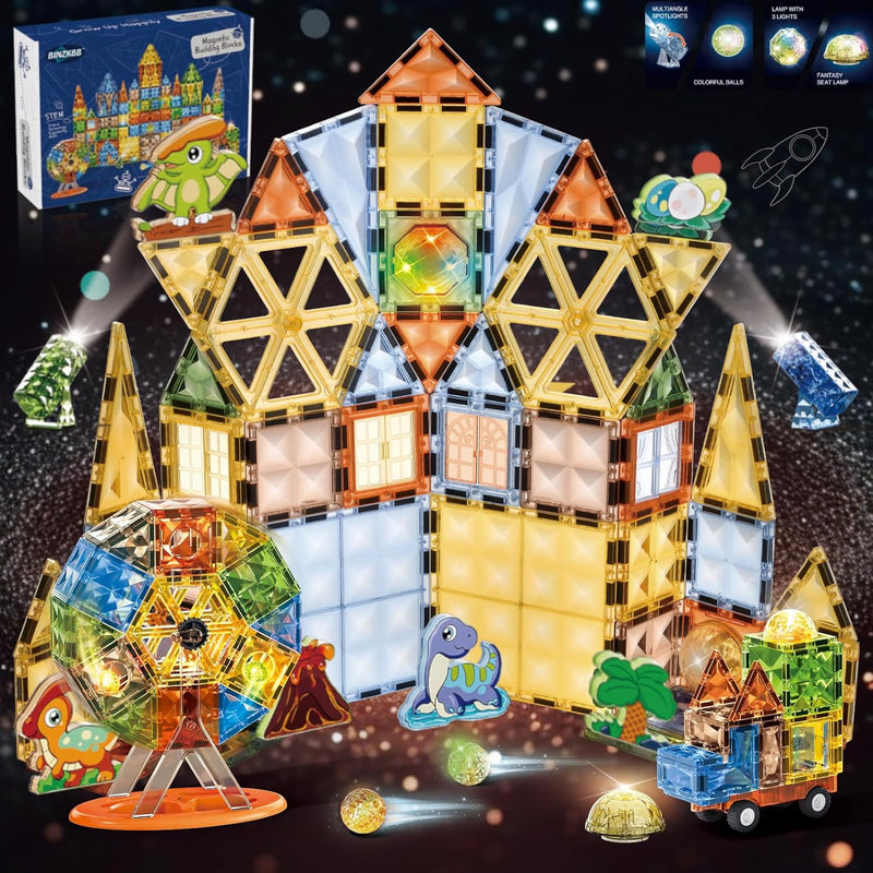 Magnetic Tiles 110 Pieces 3D Lighted Magnet Building Blocks For Kids,Creati