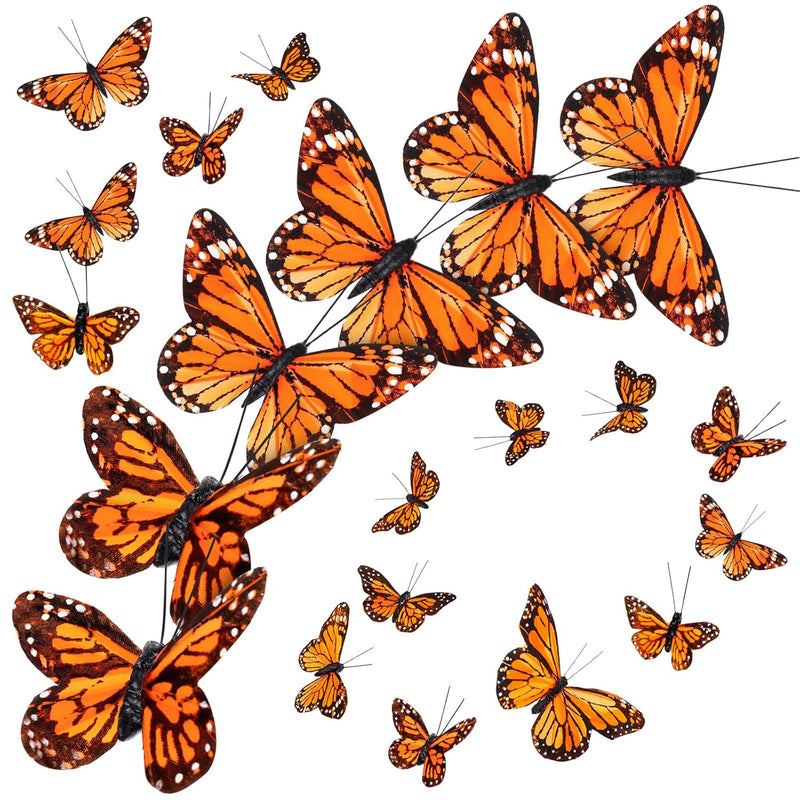 24 Pcs Monarch Butterfly Decor 4 Size Feather Butterfly Decorations Fake Artif