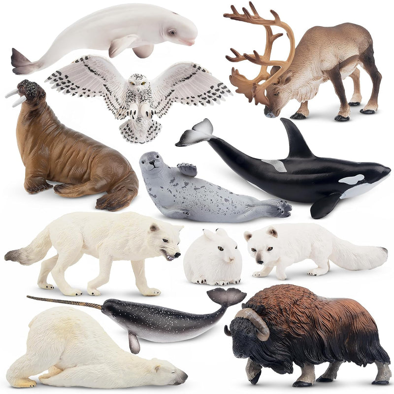 Toymany 12PCS 4-7" Large Polar Animals Figurines, Plastic Arctic Animal Toy