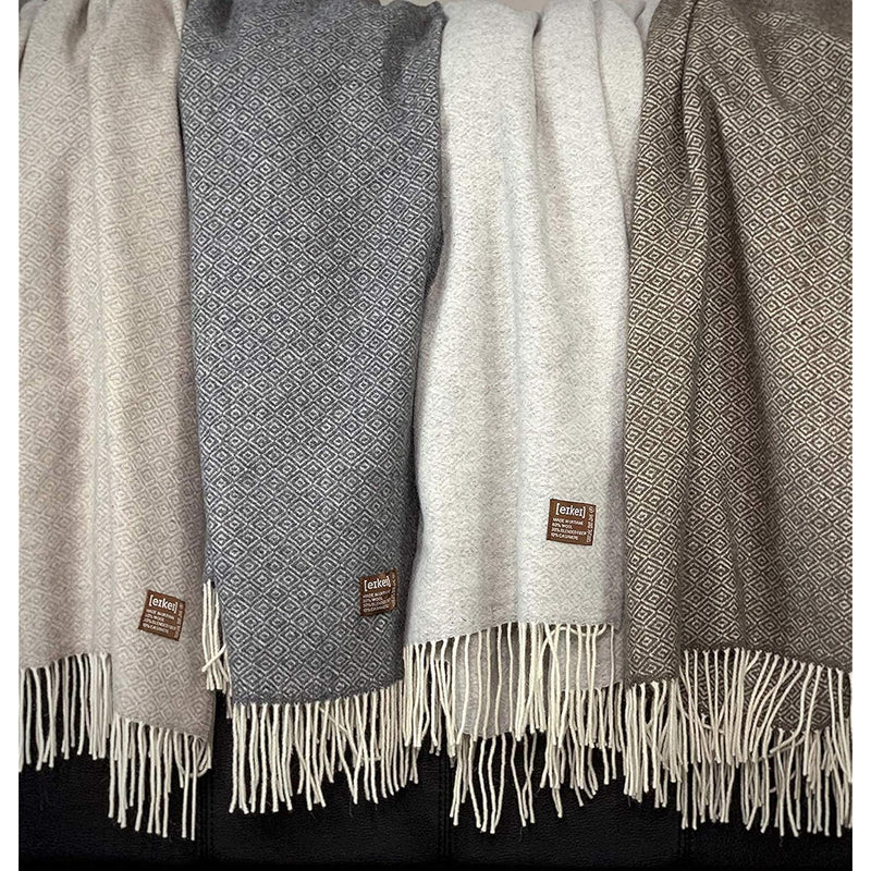 Wool Throw Blanket Geo Diamond Pattern Oversized Couch Throw Blanket Fringe Tr