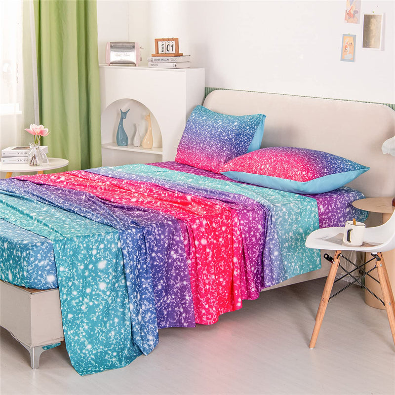 Colorful Glitter Bed Sheet Collections, Glitter Rainbow Theme Fitted Sheet Ful