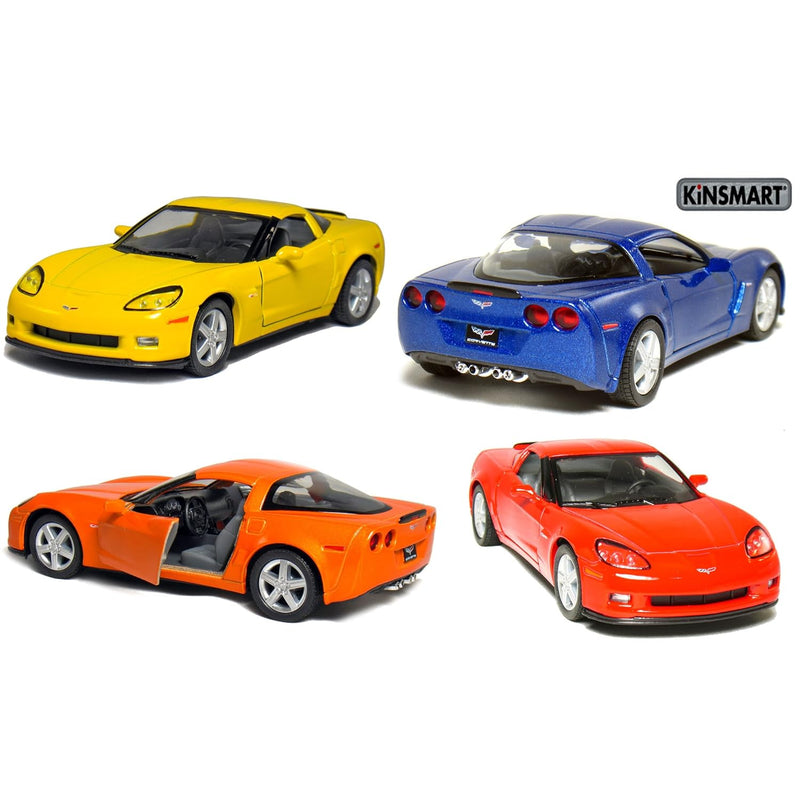 Set of 4: 5" 2007 Chevy Corvette Z06 1:36 Scale (Blue/Orange/Red/Yellow)