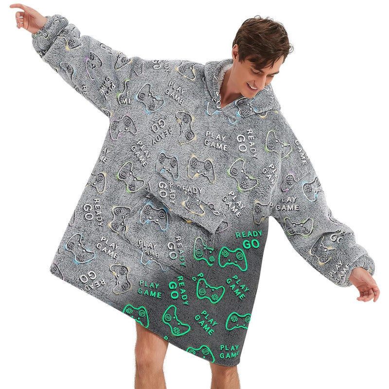 Glow In The Dark Game Controller Wearable Blanket Hoodie For Men Women,Oversiz