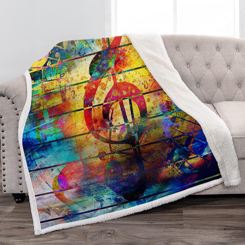 Music Notes Throw Blanket - Super Soft Warm Cozy Art Colorful Musical Note Pri