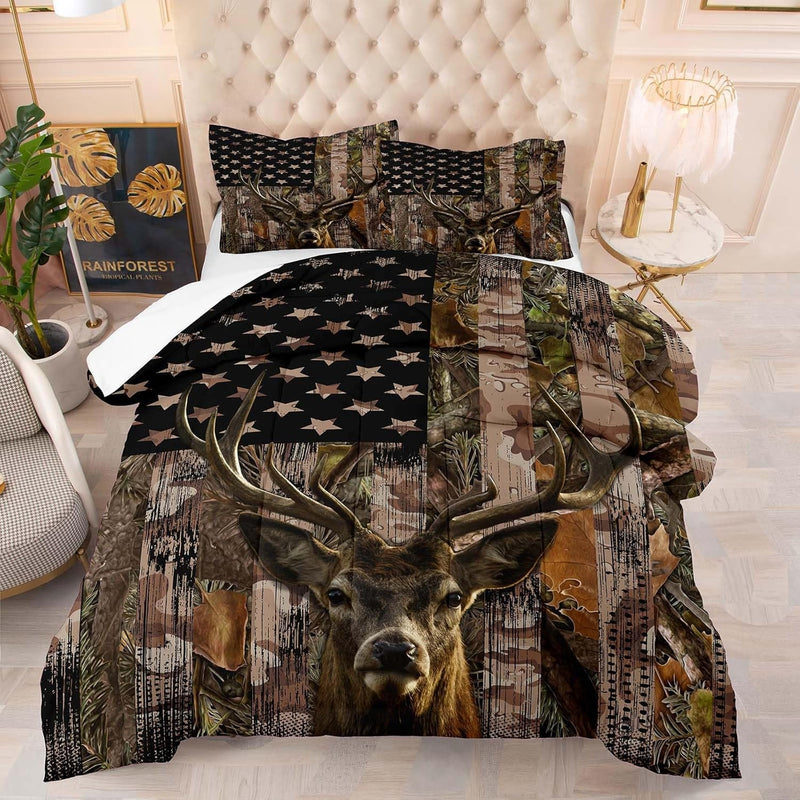 Deer Comforter Sets Twin Size For Boys Kids Teens,American Flag Camo Bedding S