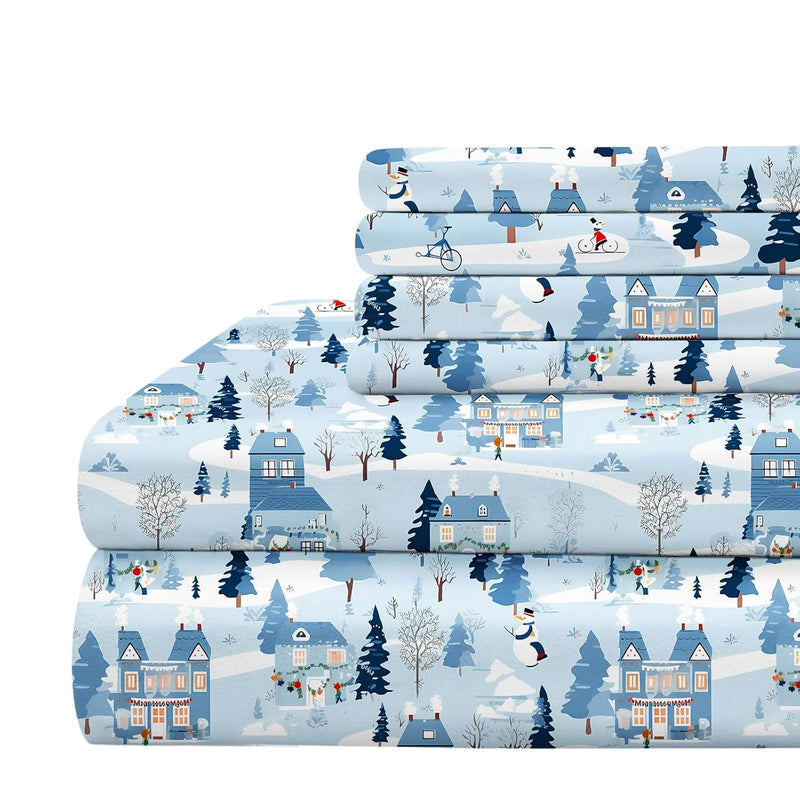 Christmas Snowman Printed Sheets 6 Pieces Set (Queen Size,Snowman), Winter Vil