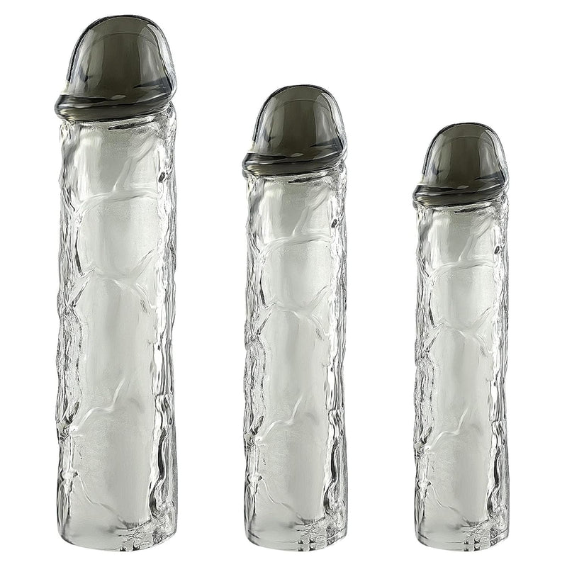 Super Stretchy Reusable Penis Sleeve Extender Set, Soft Realistic Penis Enlargers Extension Sex Toys For Men, Black