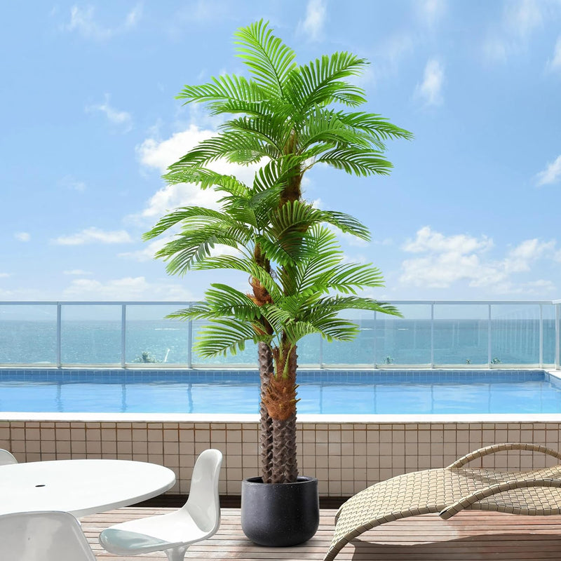 8.5Ft Tall Artificial Palm Tree For Outdoors - Triple Phoenix Palm, Uv Resista