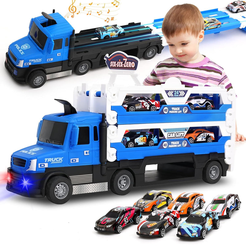 Big Transporter Truck Blue Toy Cars For Toddlers 3 5 With 55 Inch Ejection
