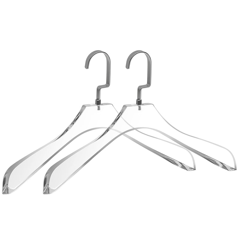 Quality Clear Lucite Acrylic Heavy Duty Coat Suit Hangers – 2 Pack, Curved Styli