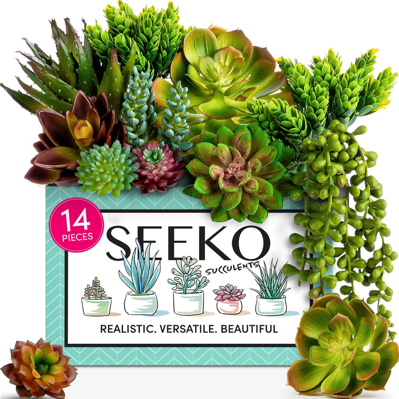 Plants Artificial (14 Pack) - Premium Artificial Succulents - Realistic Faux Succulents - Unpotted Fake Succulents Decor for DIY - Old Money Decor - Fake Plants - Stylish Gifts