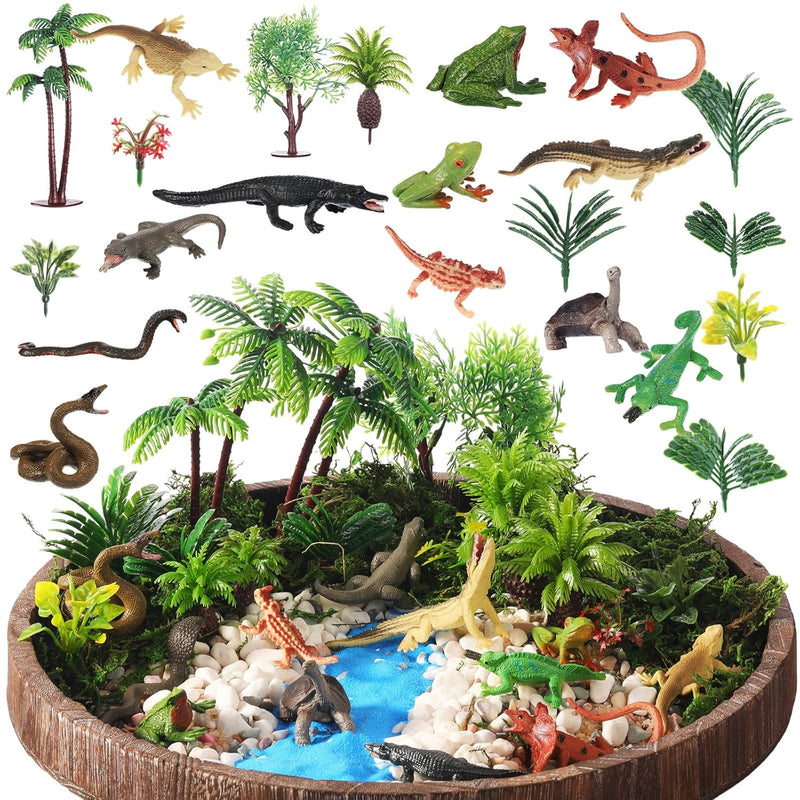 Sratte 26 Pcs Amphibious Animals Figurines Toys Diorama Project Kit Plastic