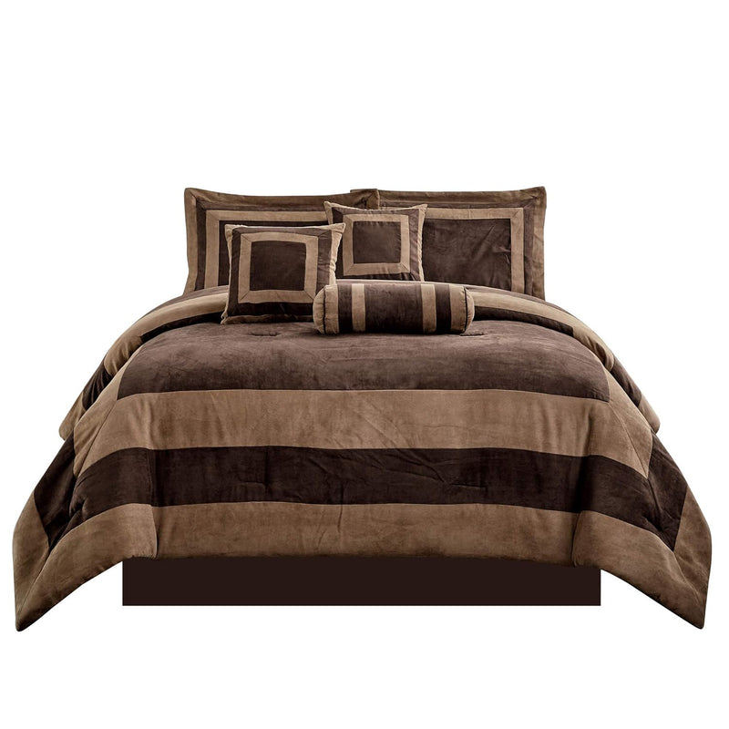 7 Piece Brown, Beige Color Block Bedding (94"X 92") Patchwork Comforter Set Mi