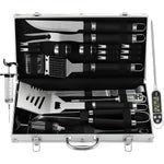 24PCS BBQ Grill Tools Set with Meat Thermometer and Injector - Extra Thick Stainless Steel Fork, Spatula& Tongs - Complete BBQ Accessories in Aluminum Case - Perfect Grill Gifts for Men