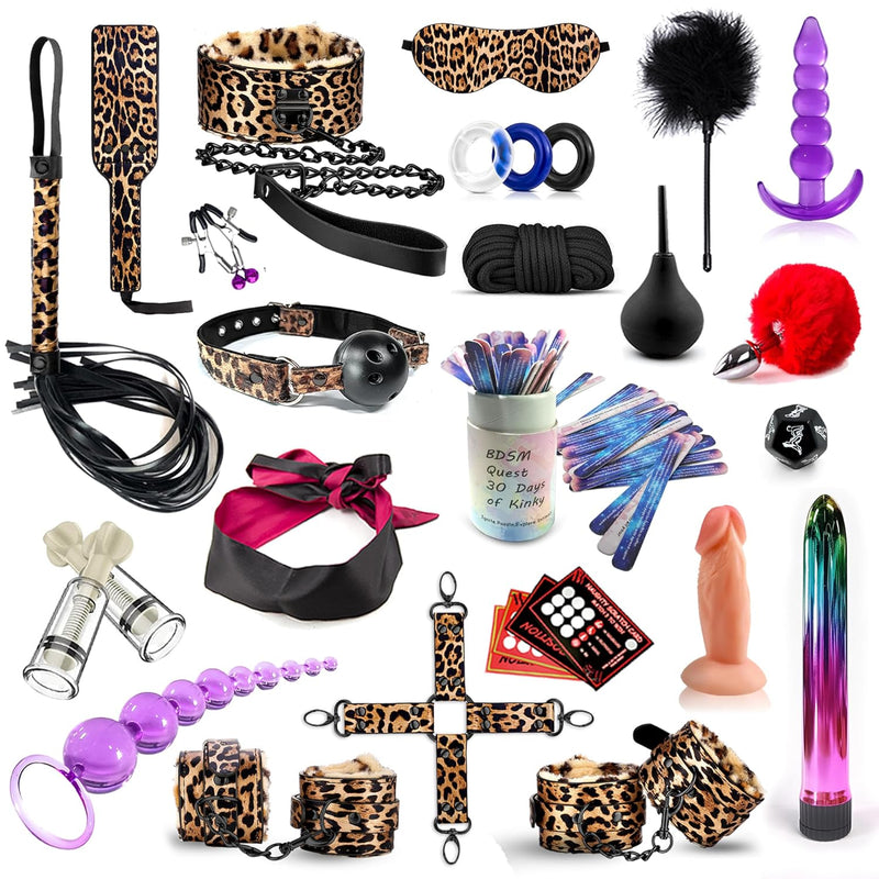 Sex Bondage Restraints Bdsm Kit,30Pcs Bondage Set For Blindfold Collar Handcuffs Ankle Cuffs Whip And Anal Toys,Naughty Adult Sex Games,Couple Adventure Thrilling Game,Sex Things For Couples Kinky
