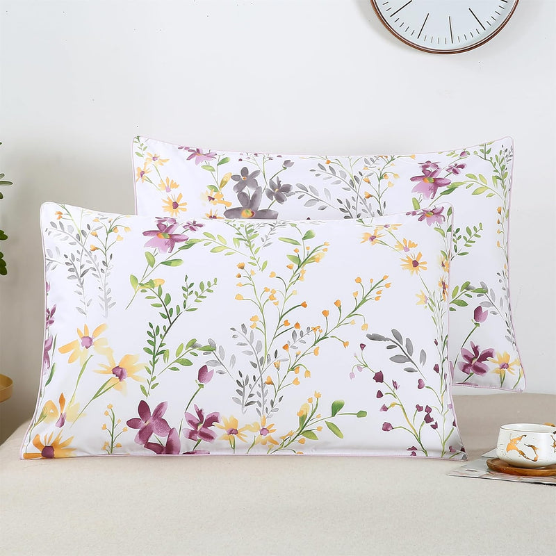 Floral Pillowcases 80S Egyptian Cotton Pillow Cover Set Of 2 Soft Breathable P