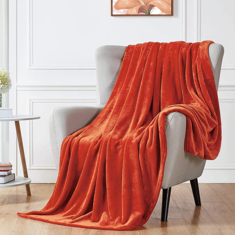 Fleece Blanket Plush Throw Fuzzy Lightweight (Throw Size 50X60 Orange) Super S