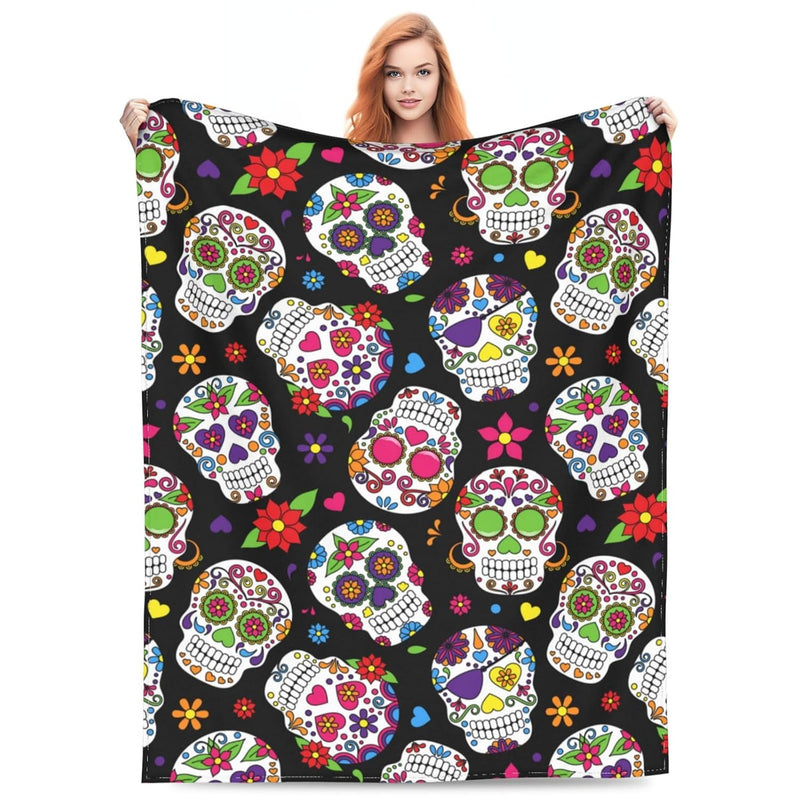 Day Of The Dead Sugar Skull Flannel Fleece Bed Blanket Throw Blanket Lightweig