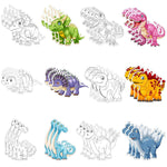 36 Pcs Dinosaur Painting Craft Set, Color Your Own Dino Cards with Banner Rope