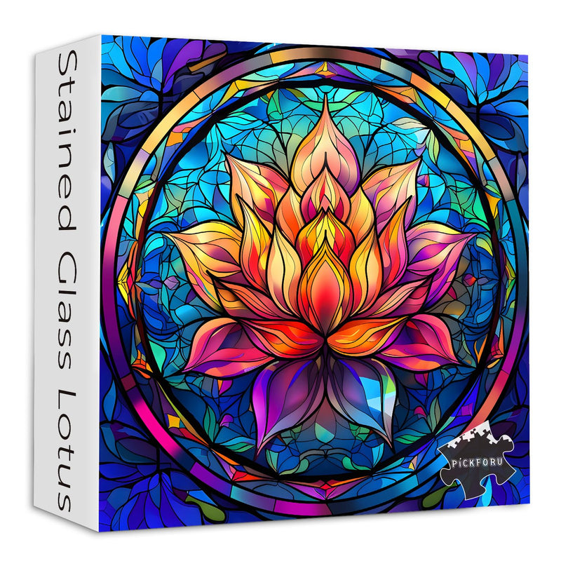 Stained Glass Puzzle For Adults 1000 Pieces, Lotus Flower Puzzles 1000 Piec