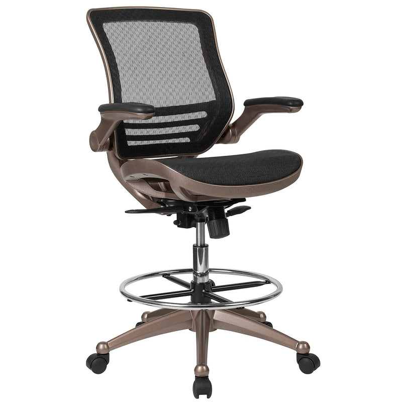 Mid-Back Transparent Black Mesh Drafting Chair With Melrose Gold Frame And Fli
