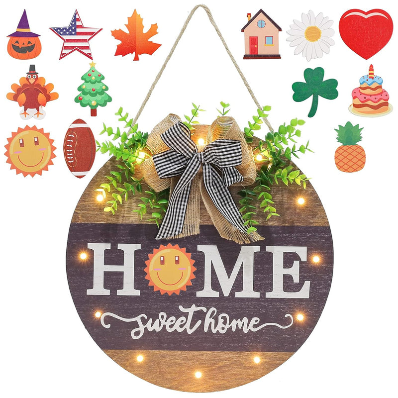Interchangeable Welcome Sign For Front Door With 14 Changeable Icons, Farmhous