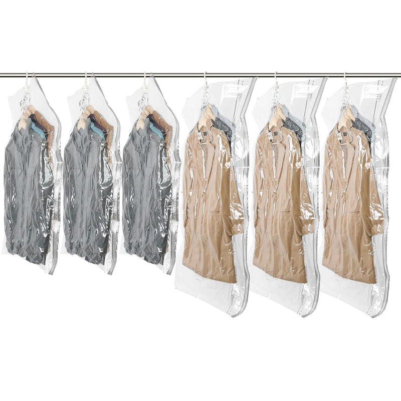 Hanging Vacuum Storage Bags Space Saver Bags, 3 Long 3 Short, Clear Vacuum Seale