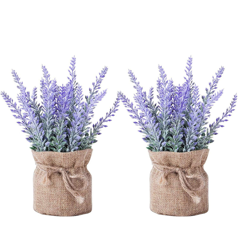 2 Pack Small Burlap Potted Lavender Flowers - Lavender Artificial Plants And F